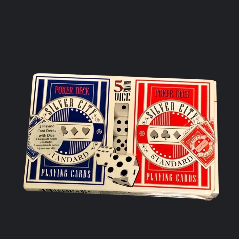 NWOT Silver City Poker Deck 2 Pack w/ 5 Bonus Dice